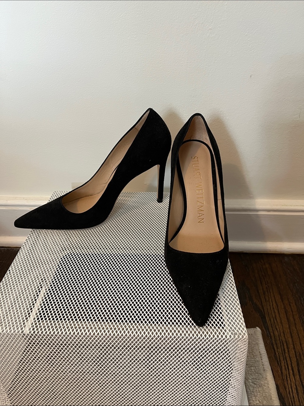 Stuart Weitzman Black Suede Pointed Toe Stilettos